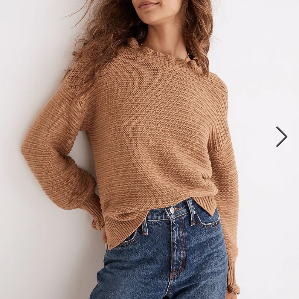 Madewell Ruffle-Neck Pullover Sweater in Cotton-Merino Yarn